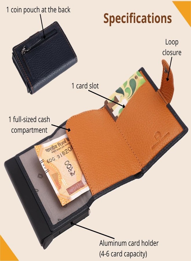 Scudo Genuine Leather Wallet for Men & Women/Mens Wallet/Slim Wallet for Men/Card Holder - Mosaic Collection (Navy-Orange) - Image 2